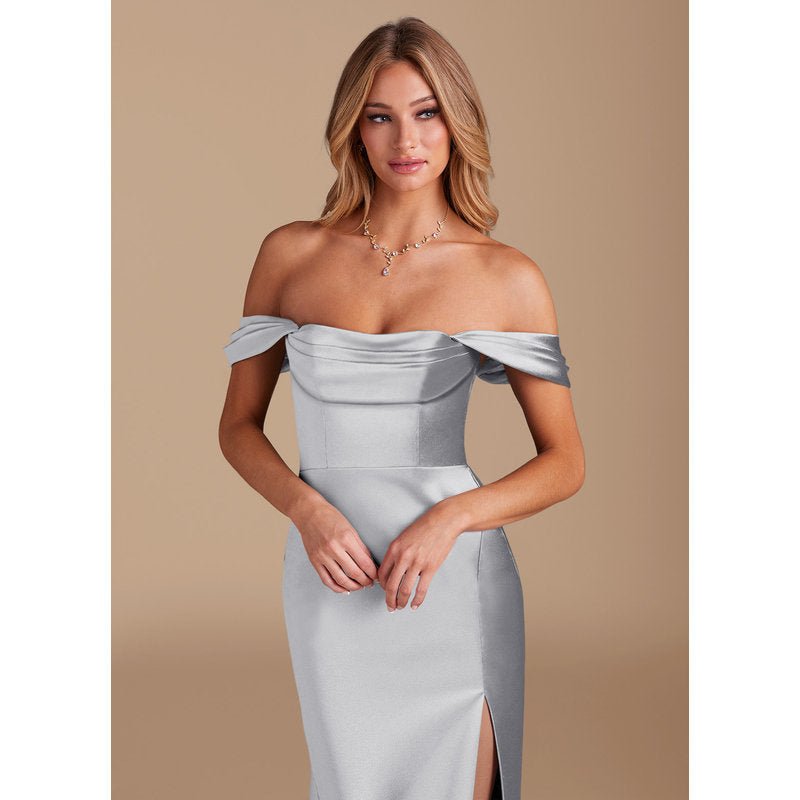 Velora (Azazie Saige) Silver Metallic Satin Bridesmaid Dress — official gallery view 4