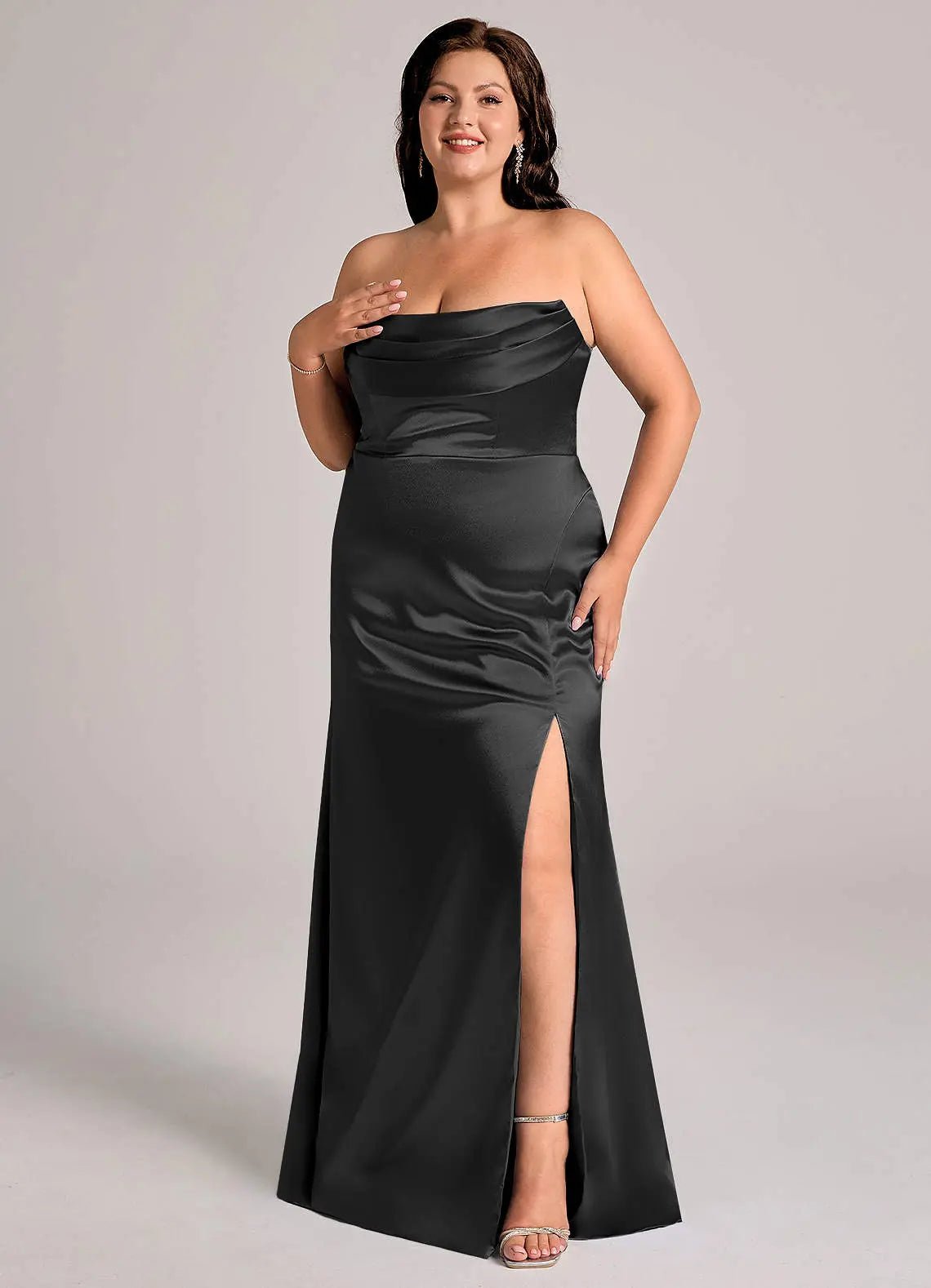 Saige Sheath Off-the-Shoulder Metallic Satin Bridesmaid Dress