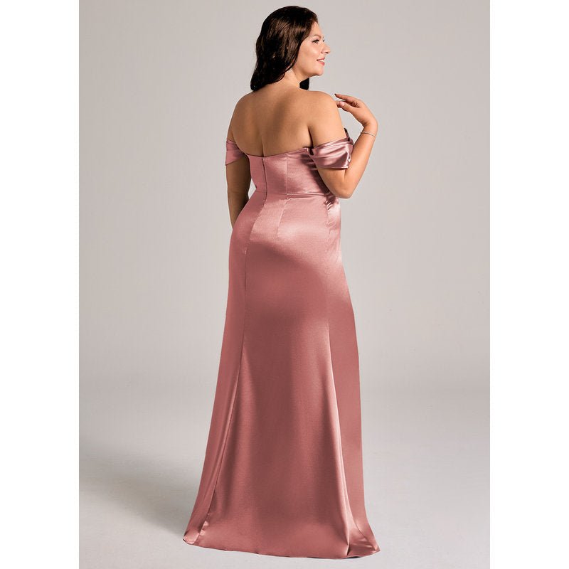 Velora Sheath Off-the-Shoulder Metallic Satin Bridesmaid Dress in dusty rose - official view 15