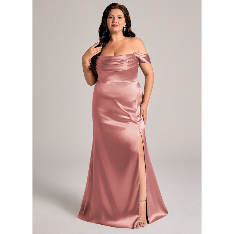 Velora Sheath Off-the-Shoulder Metallic Satin Bridesmaid Dress in dusty rose - official view 12