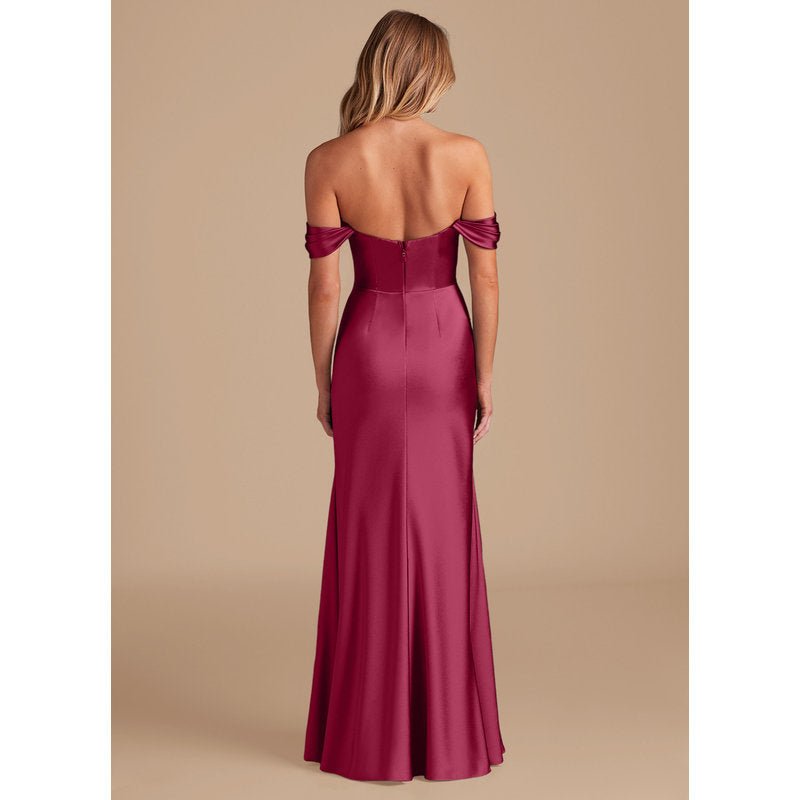 Velora Sheath Off-the-Shoulder Metallic Satin Bridesmaid Dress in Burgundy - official view 5