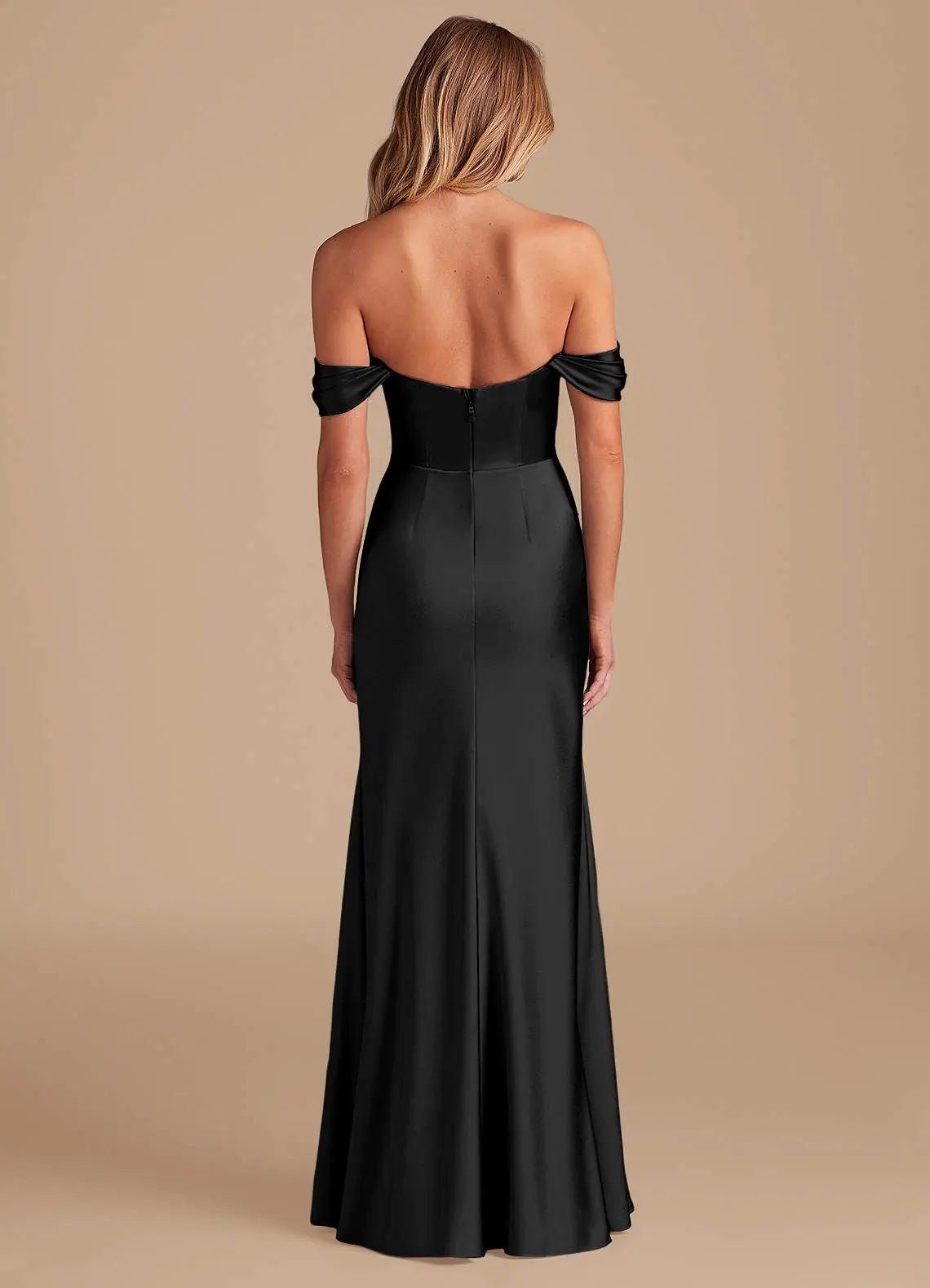 Saige Sheath Off-the-Shoulder Metallic Satin Bridesmaid Dress