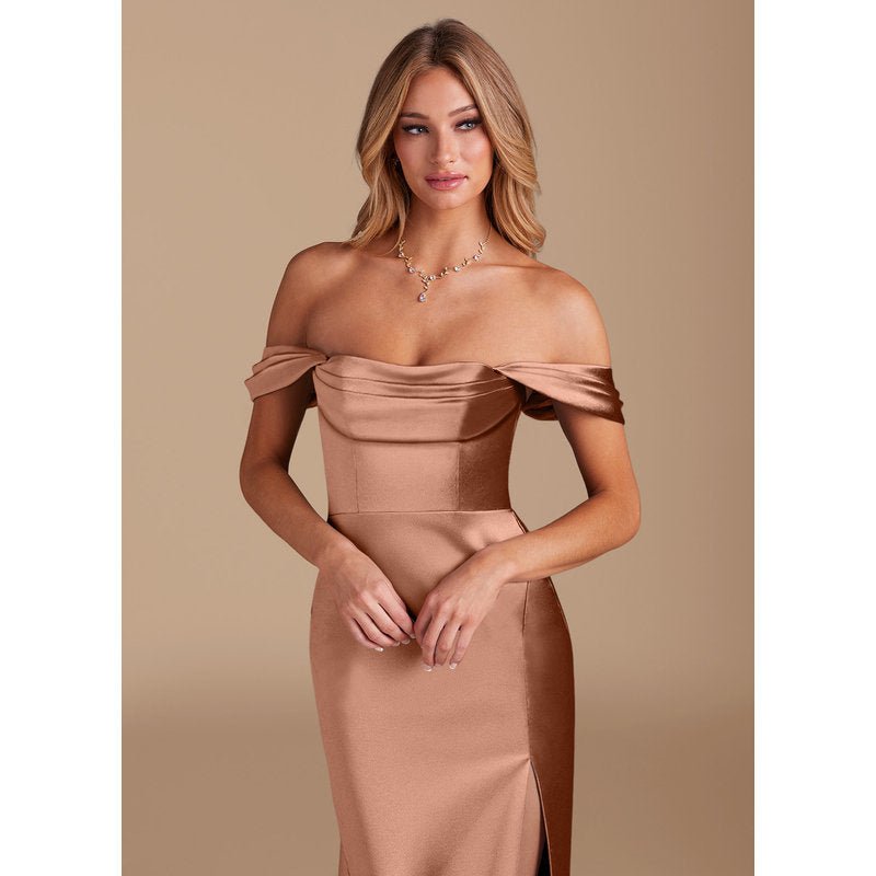 Velora (Azazie Saige) Bronzer Metallic Satin Bridesmaid Dress — official gallery view 4