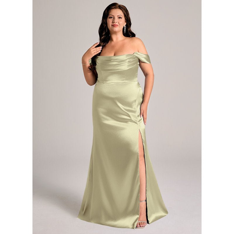 Velora Sheath Off-the-Shoulder Metallic Satin Bridesmaid Dress in Moss Green - official view 11