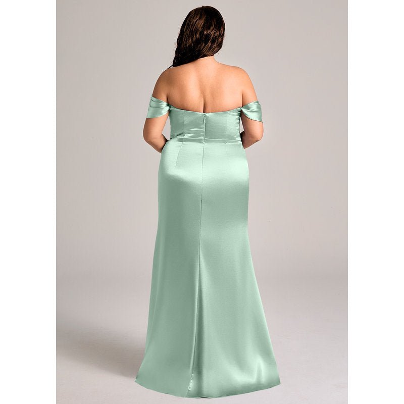 Velora Sheath Off-the-Shoulder Metallic Satin Bridesmaid Dress in Agave - official view 11