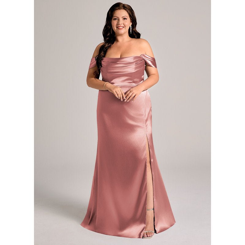 Velora Sheath Off-the-Shoulder Metallic Satin Bridesmaid Dress in dusty rose - official view 10