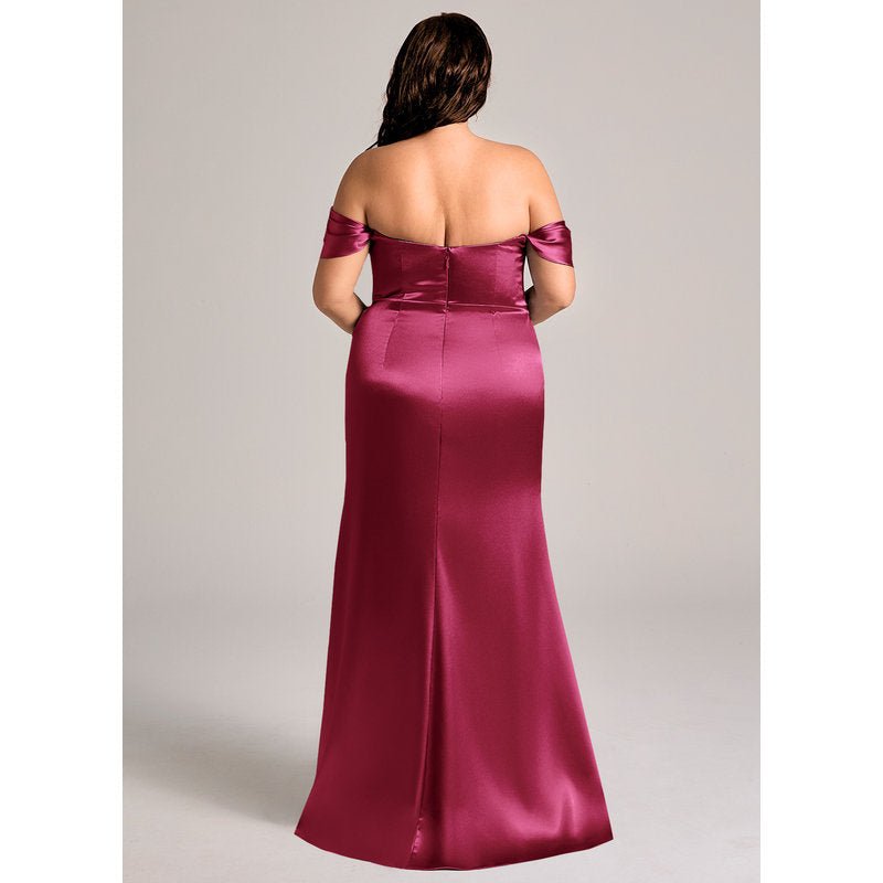 Velora Sheath Off-the-Shoulder Metallic Satin Bridesmaid Dress in Burgundy - official view 10