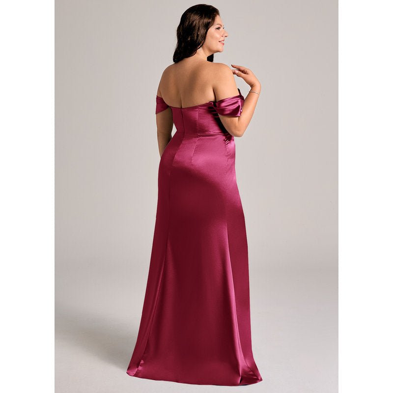 Velora Sheath Off-the-Shoulder Metallic Satin Bridesmaid Dress in Burgundy - official view 14