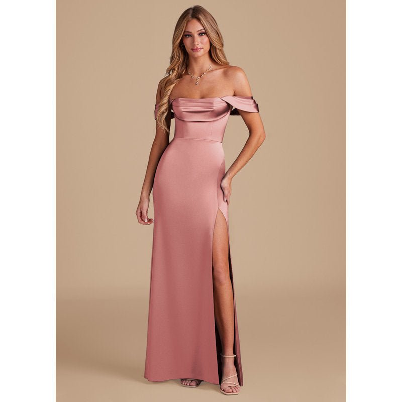 Velora Sheath Off-the-Shoulder Metallic Satin Bridesmaid Dress in dusty rose - official view 7
