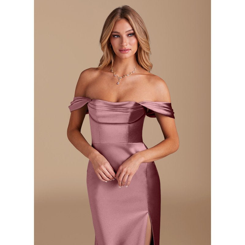 Velora Metallic Satin Bridesmaid Dress in Vintage Mauve - view 3
