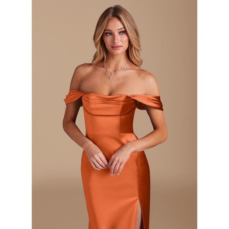 Velora (Azazie Saige) Burnt Orange Metallic Satin Bridesmaid Dress — official gallery view 4