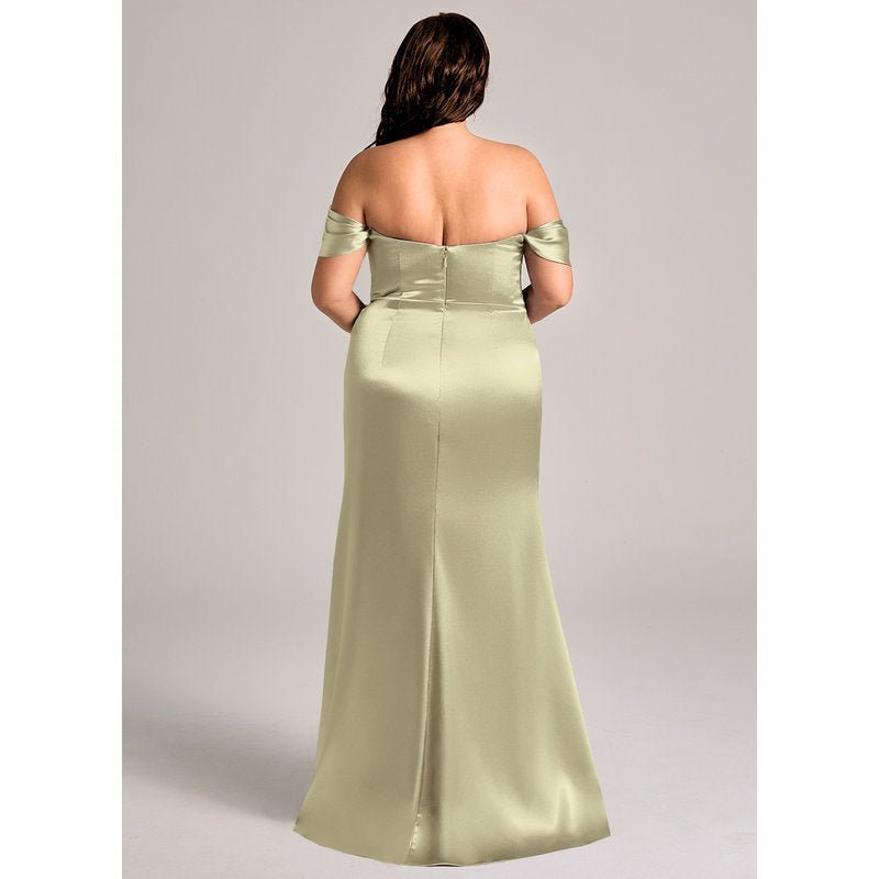 Velora Sheath Off-the-Shoulder Metallic Satin Bridesmaid Dress in Moss Green - official view 10
