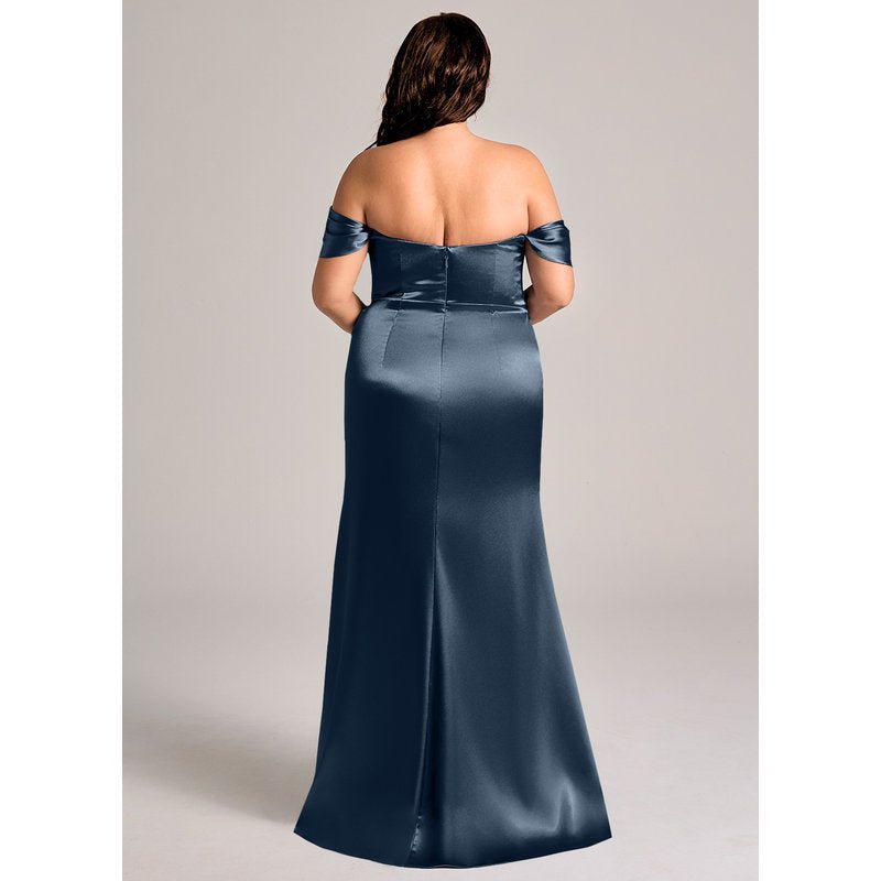 Velora Sheath Off-the-Shoulder Metallic Satin Bridesmaid Dress in Dark Navy - official view 10