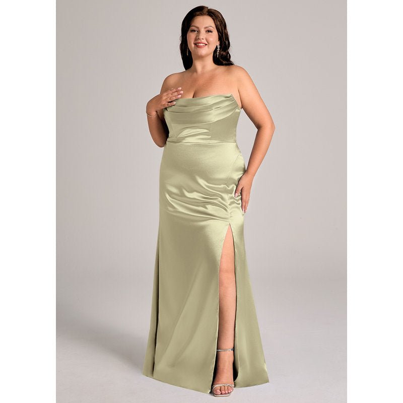 Velora Sheath Off-the-Shoulder Metallic Satin Bridesmaid Dress in Moss Green - official view 12
