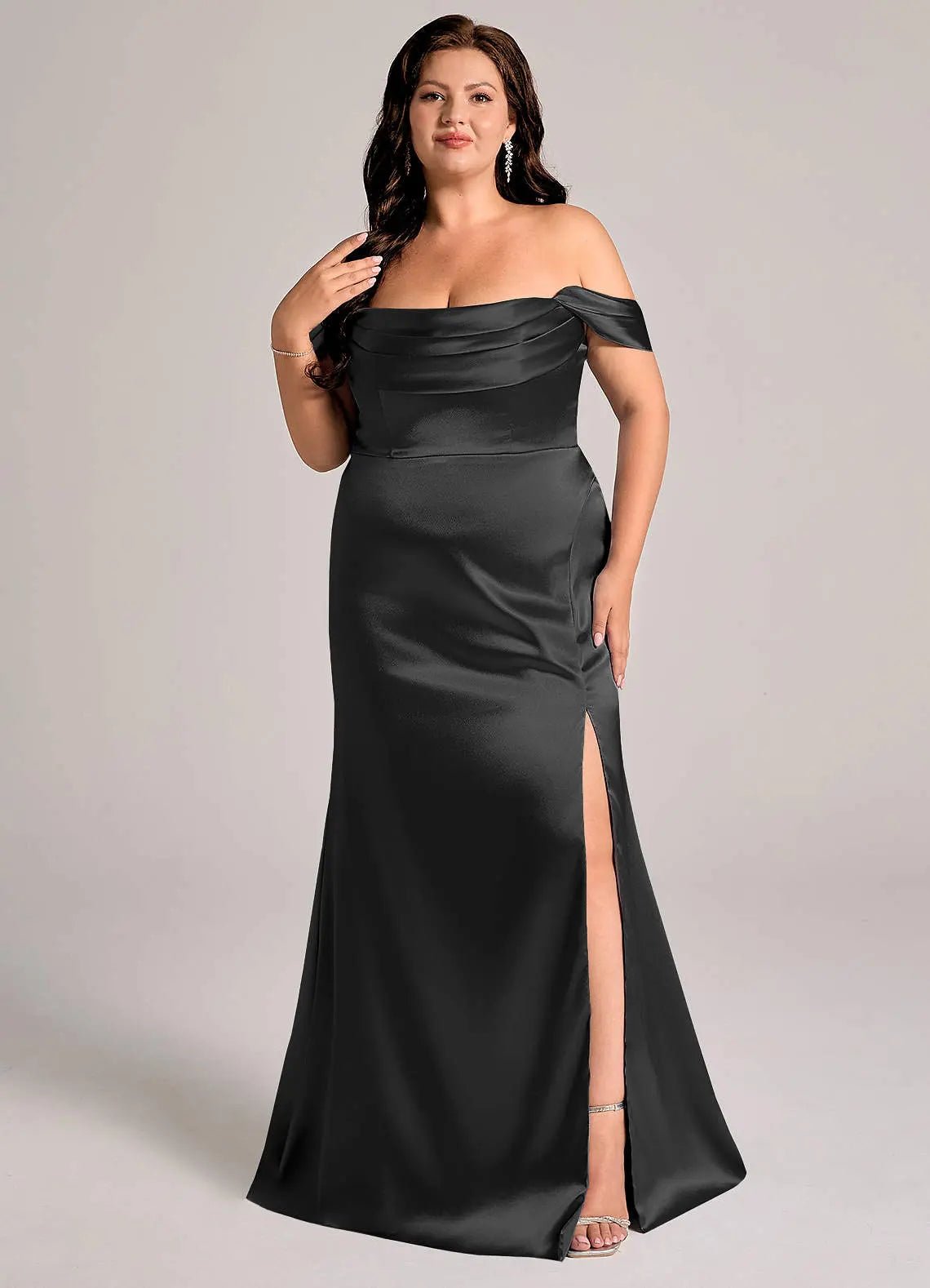 Saige Sheath Off-the-Shoulder Metallic Satin Bridesmaid Dress