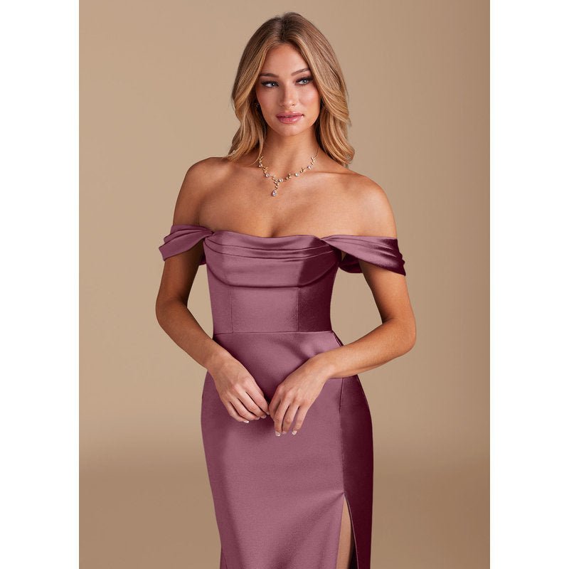 Velora (Azazie Saige) Cabernet Metallic Satin Bridesmaid Dress — official gallery view 4