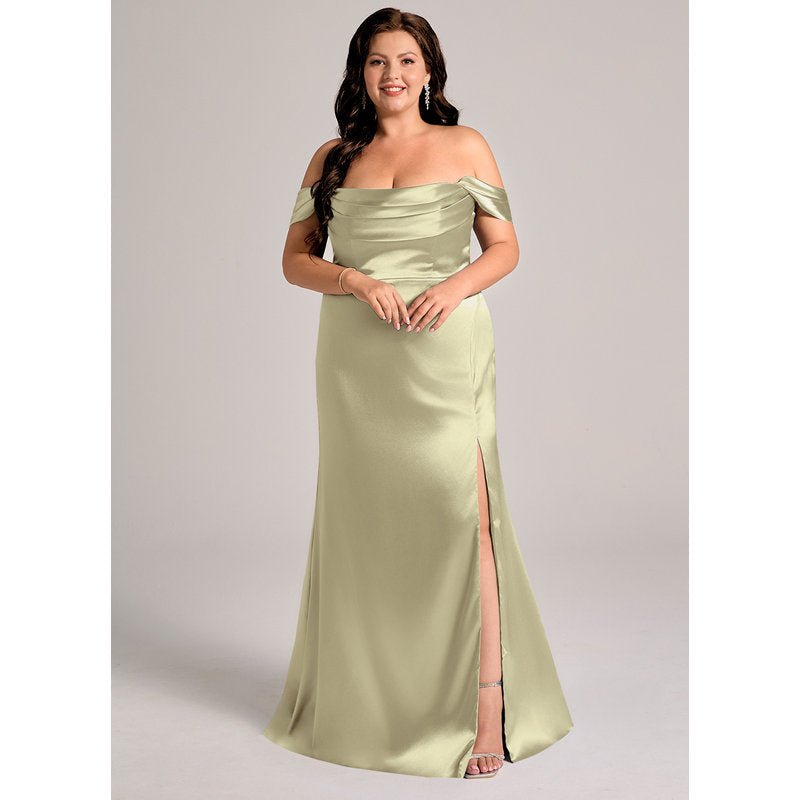 Velora Sheath Off-the-Shoulder Metallic Satin Bridesmaid Dress in Moss Green - official view 9