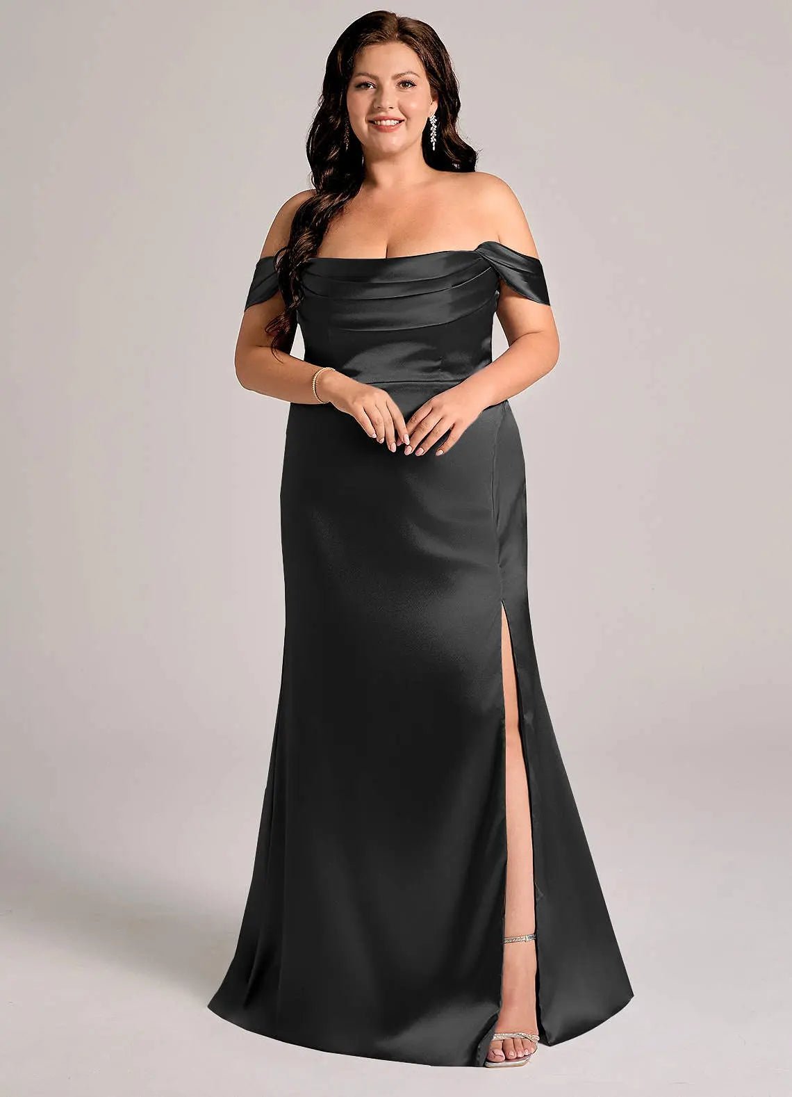 Saige Sheath Off-the-Shoulder Metallic Satin Bridesmaid Dress