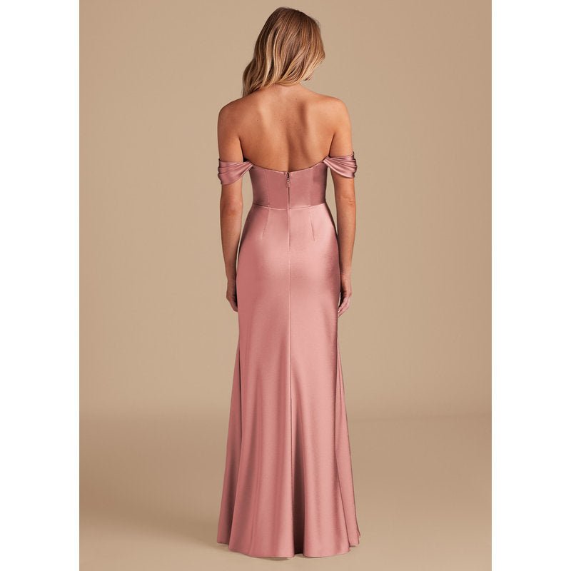 Velora Sheath Off-the-Shoulder Metallic Satin Bridesmaid Dress in dusty rose - official view 6