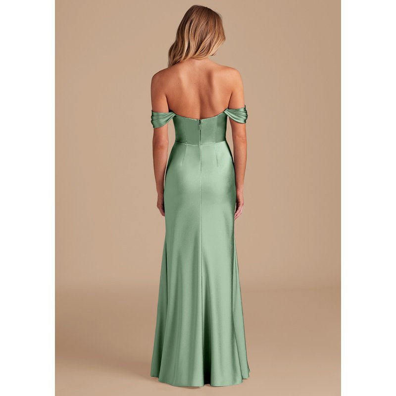 Velora Sheath Off-the-Shoulder Metallic Satin Bridesmaid Dress in Matcha - official view 5