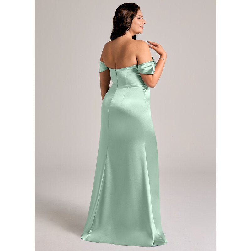 Velora Sheath Off-the-Shoulder Metallic Satin Bridesmaid Dress in Agave - official view 15