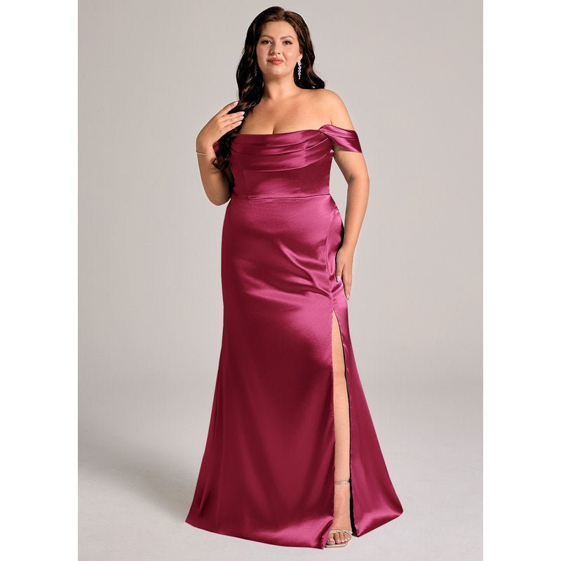 Velora Sheath Off-the-Shoulder Metallic Satin Bridesmaid Dress in Burgundy - official view 11