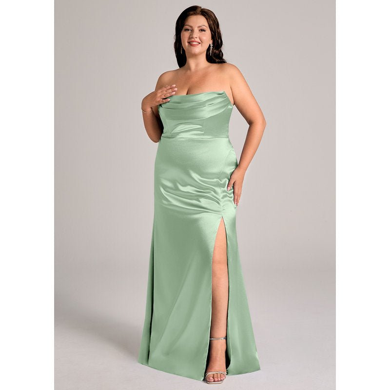 Velora Sheath Off-the-Shoulder Metallic Satin Bridesmaid Dress in Matcha - official view 12