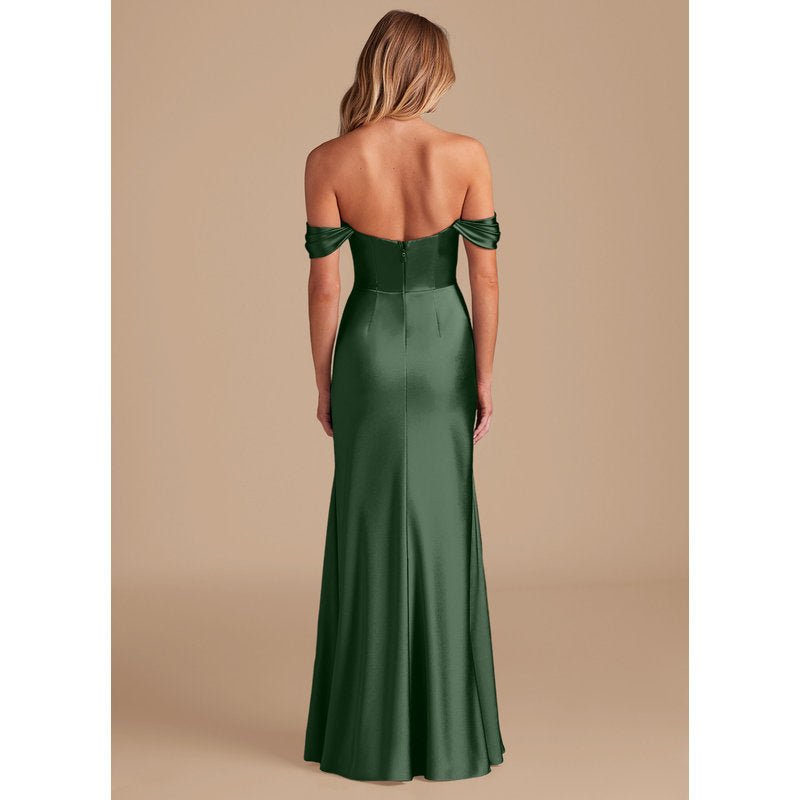 Velora Sheath Off-the-Shoulder Metallic Satin Bridesmaid Dress in Eucalyptus - official view 5