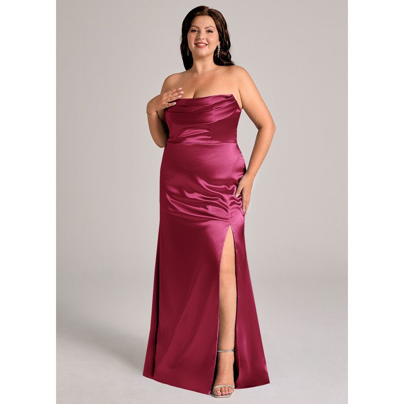 Velora Sheath Off-the-Shoulder Metallic Satin Bridesmaid Dress in Burgundy - official view 12