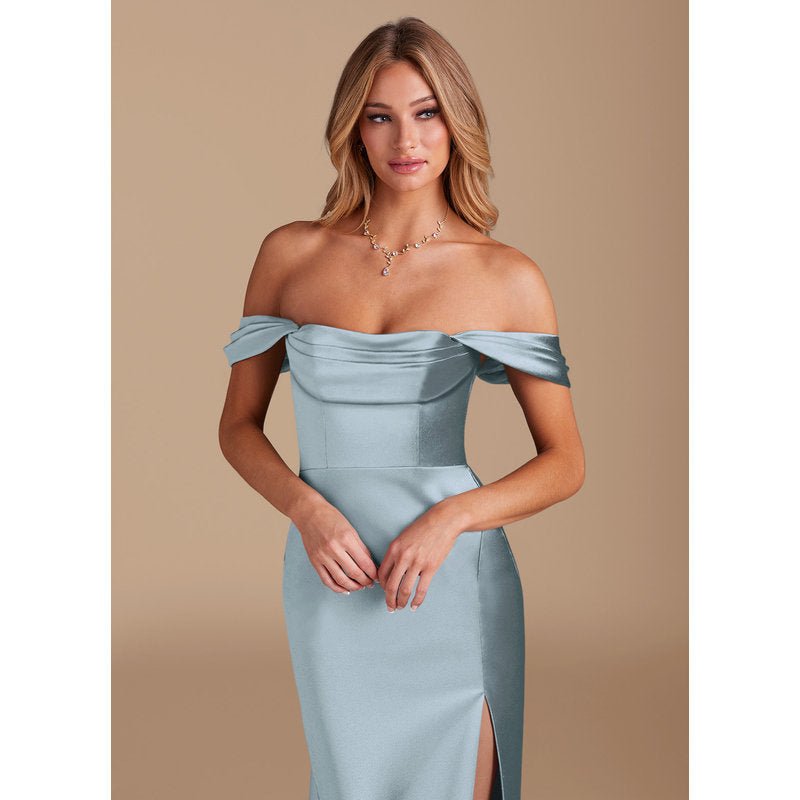 Velora Metallic Satin Bridesmaid Dress in dusty blue - view 3