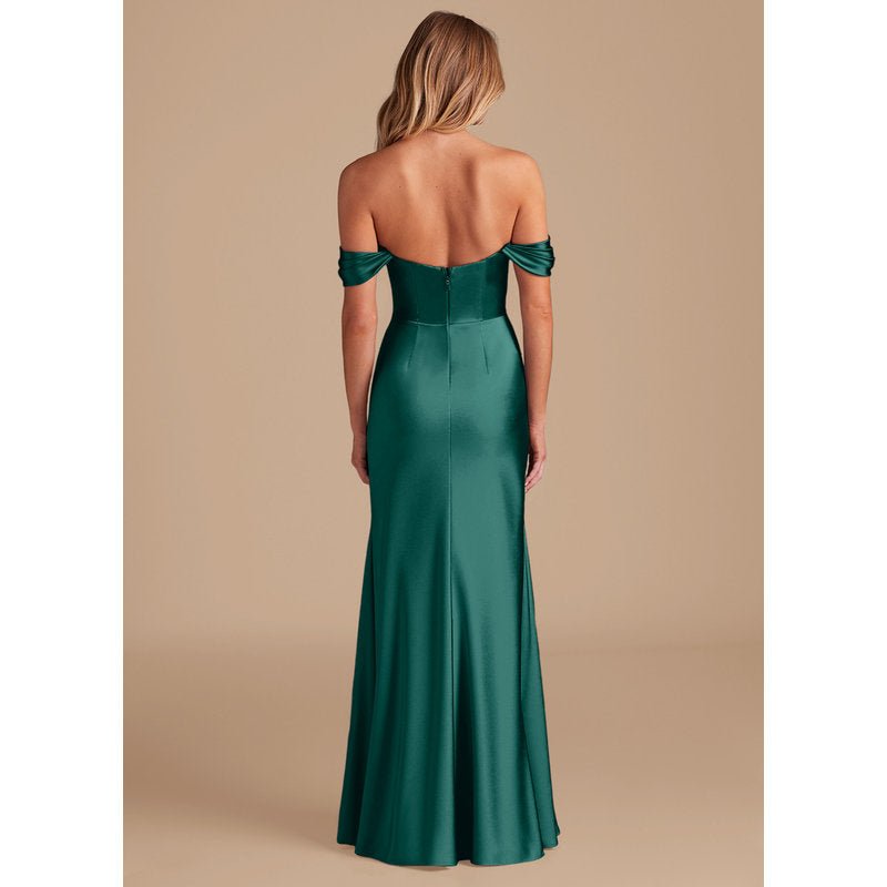 Velora Metallic Satin Bridesmaid Dress in Pine - view 3