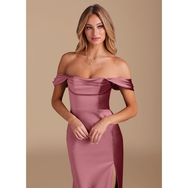 Velora Metallic Satin Bridesmaid Dress in Desert Rose - view 3