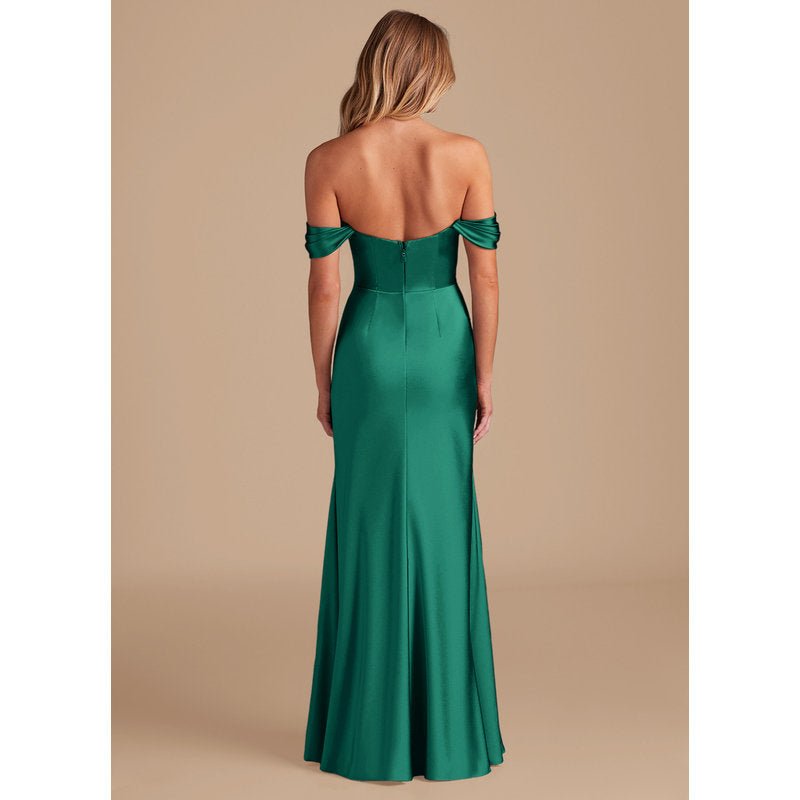 Velora Sheath Off-the-Shoulder Metallic Satin Bridesmaid Dress in Emerald - official view 5