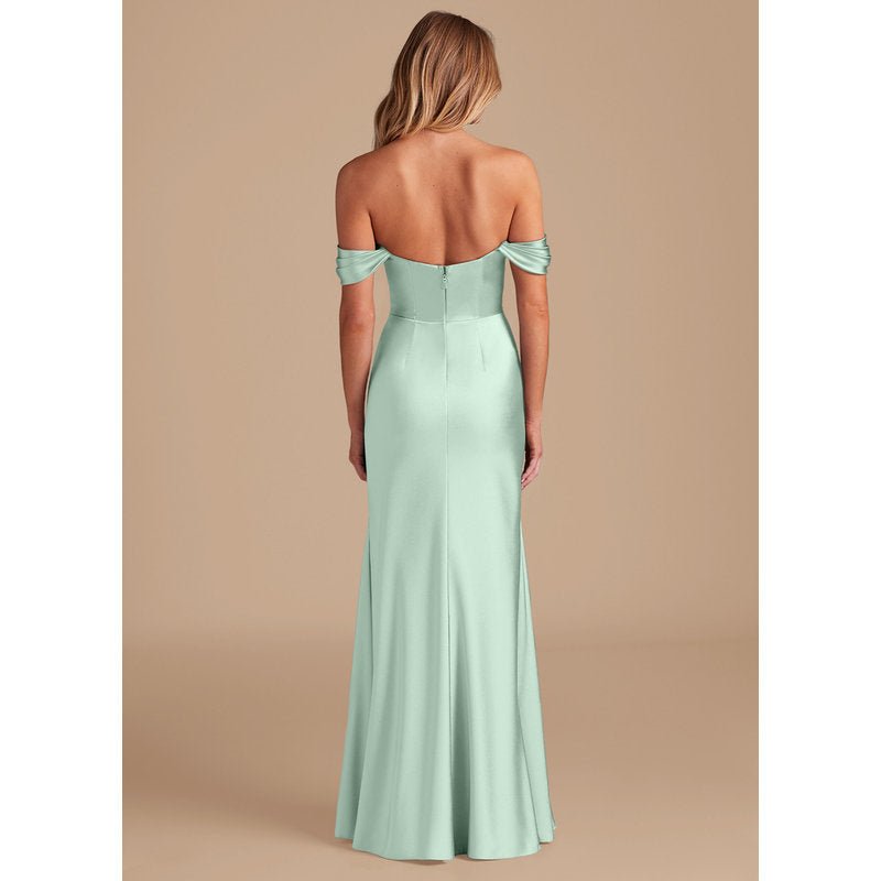 Velora Sheath Off-the-Shoulder Metallic Satin Bridesmaid Dress in Agave - official view 6