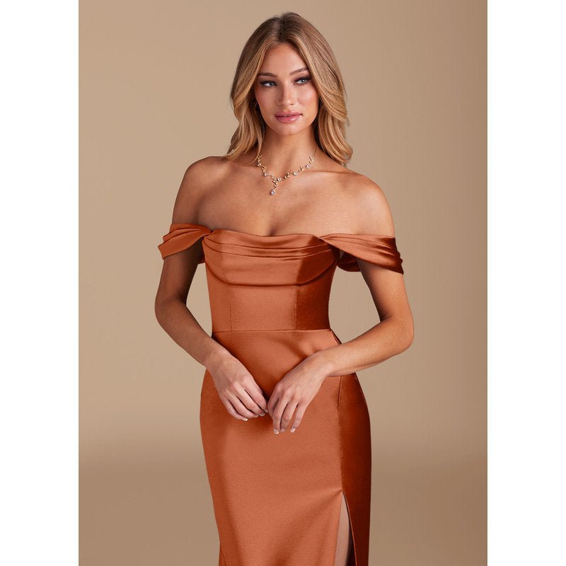 Velora (Azazie Saige) Auburn Metallic Satin Bridesmaid Dress — official gallery view 4