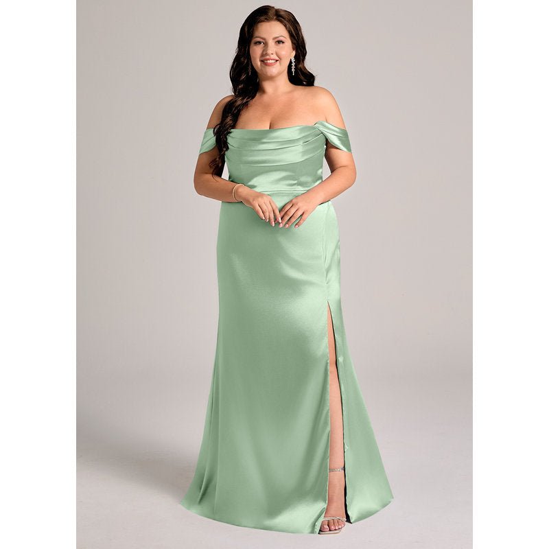 Velora Sheath Off-the-Shoulder Metallic Satin Bridesmaid Dress in Matcha - official view 9