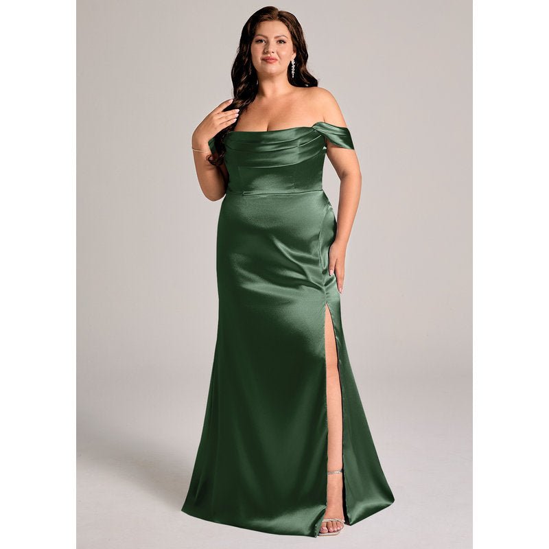 Velora Sheath Off-the-Shoulder Metallic Satin Bridesmaid Dress in Eucalyptus - official view 11