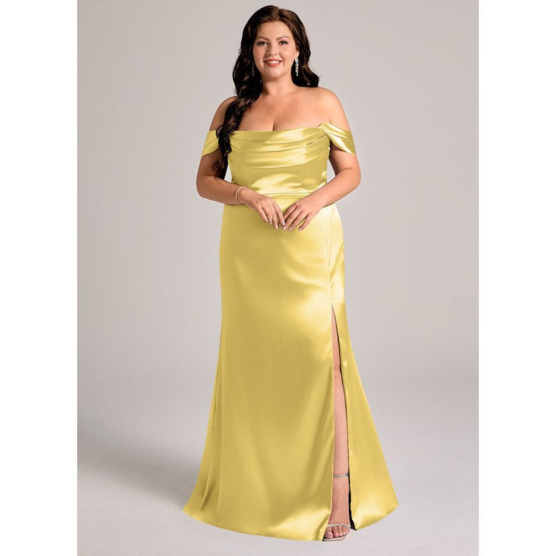 Velora (Azazie Saige) Canary Metallic Satin Bridesmaid Dress — official gallery view 2