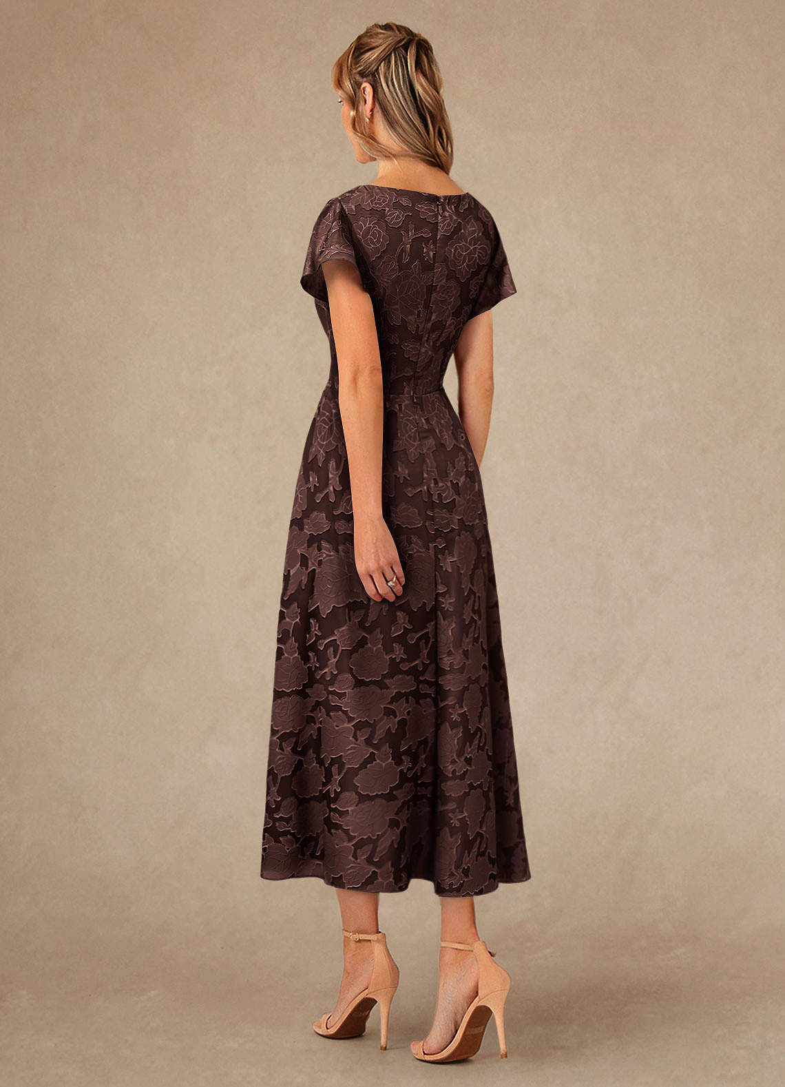 Vera A-Line V-Neck Floral Burnout Mother of the Bride Dress in black
