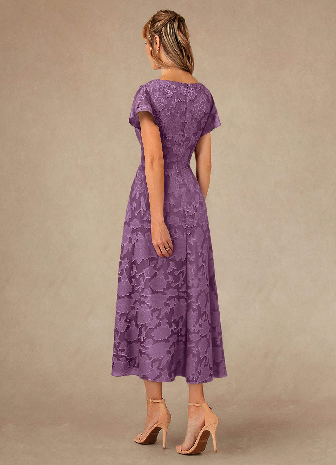 Vera A-Line V-Neck Floral Burnout Mother of the Bride Dress in Wisteria