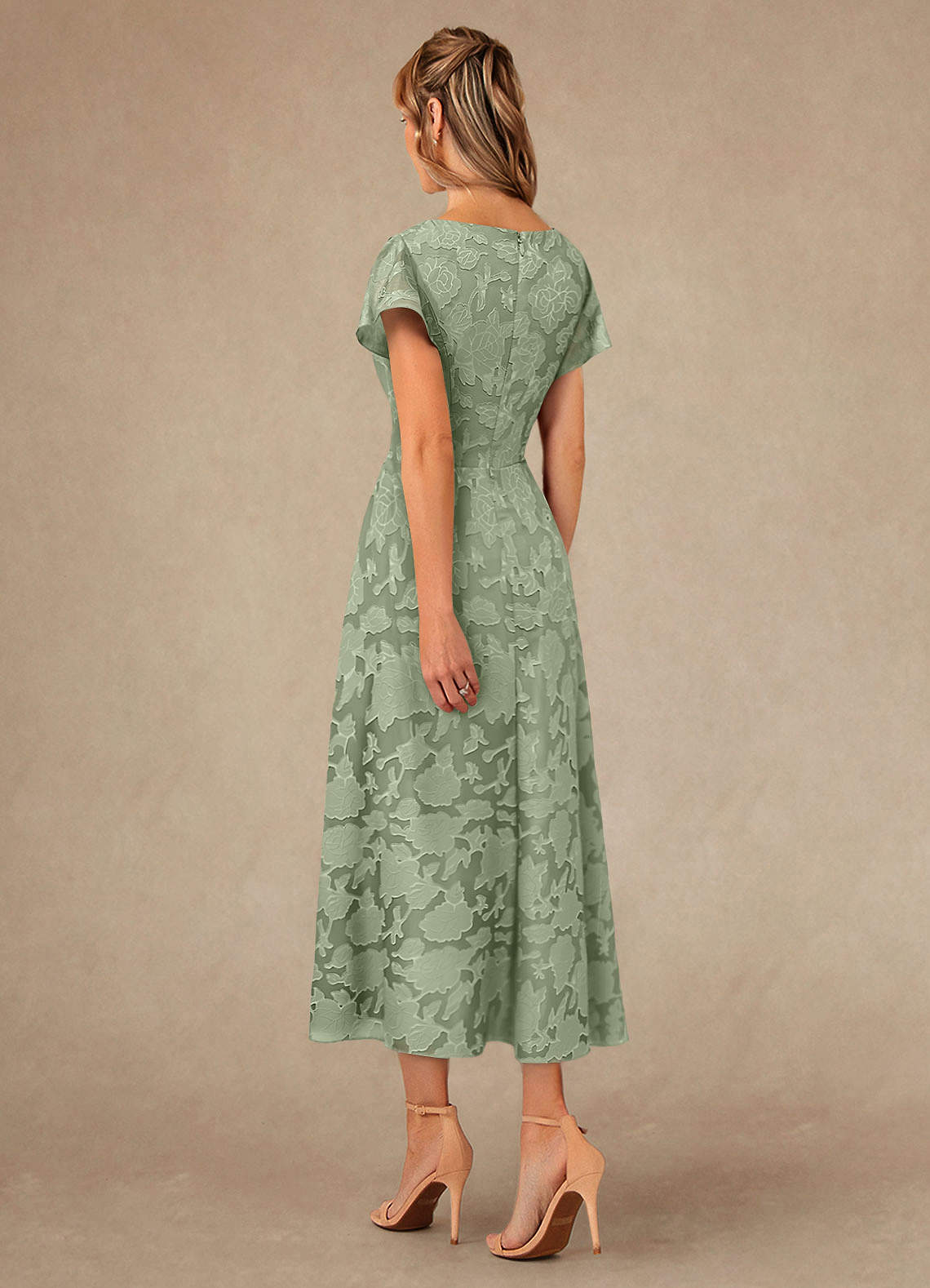 Vera A-Line V-Neck Floral Burnout Mother of the Bride Dress in Dusty Sage