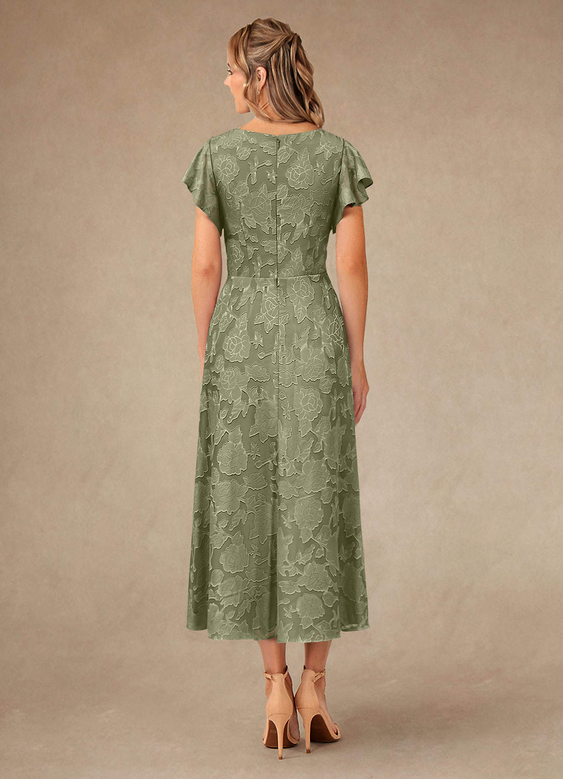 Vera A-Line V-Neck Floral Burnout Mother of the Bride Dress in Pistachio