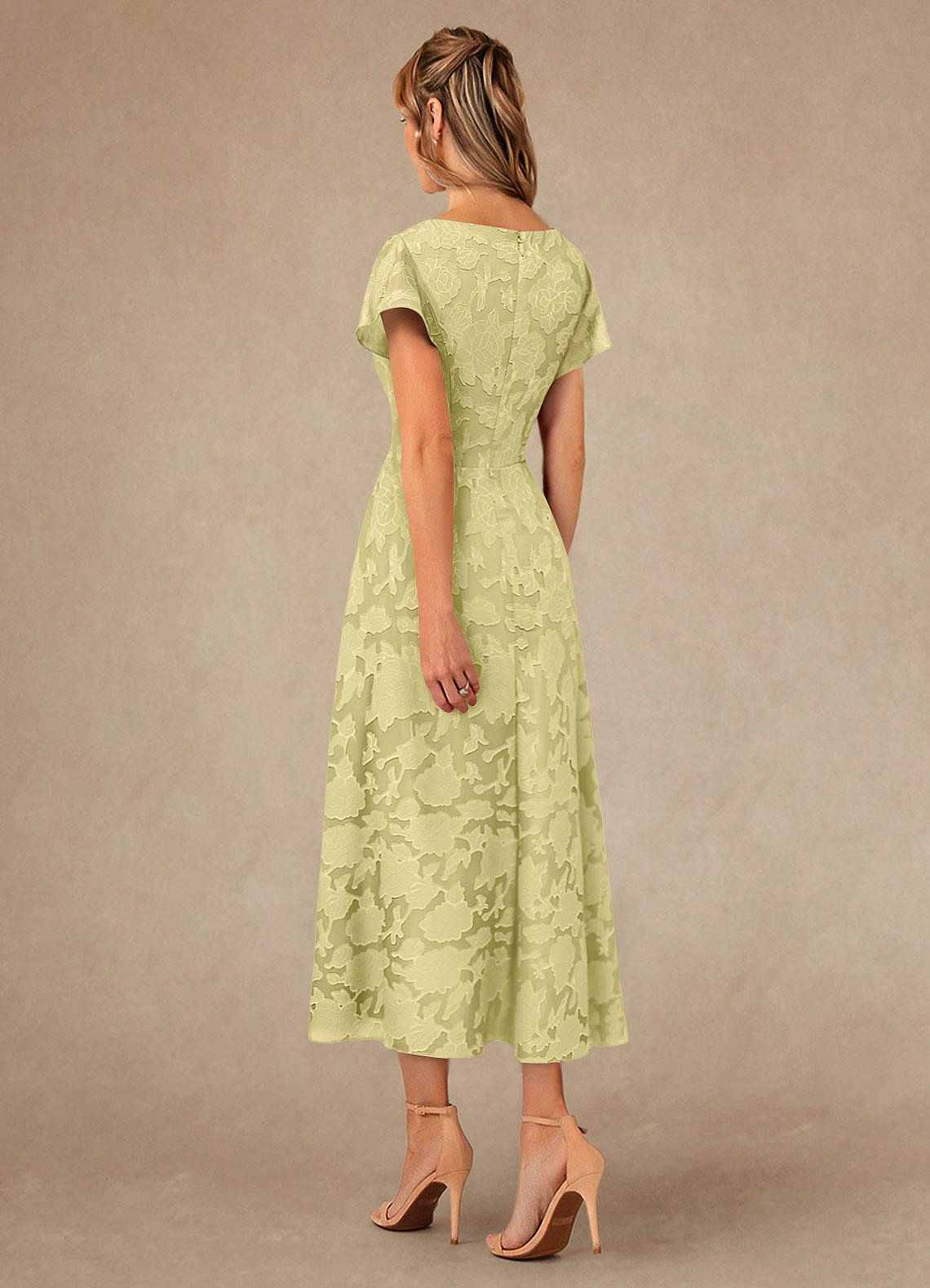 Vera A-Line V-Neck Floral Burnout Mother of the Bride Dress in Lemon Sorbet