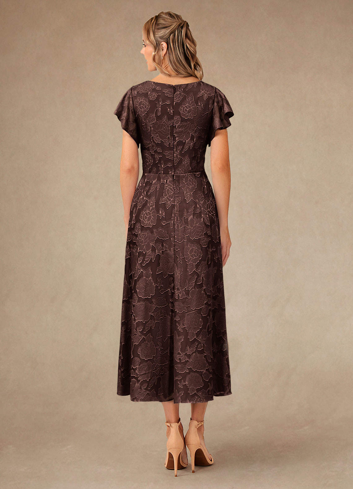 Vera A-Line V-Neck Floral Burnout Mother of the Bride Dress in black