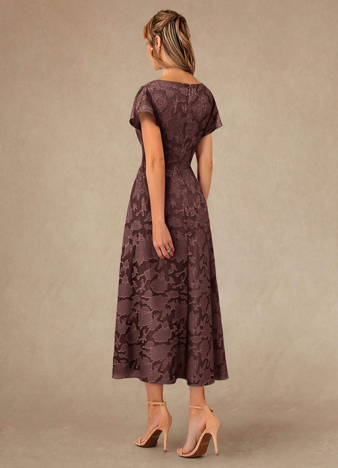 Vera A-Line V-Neck Floral Burnout Mother of the Bride Dress in Espresso