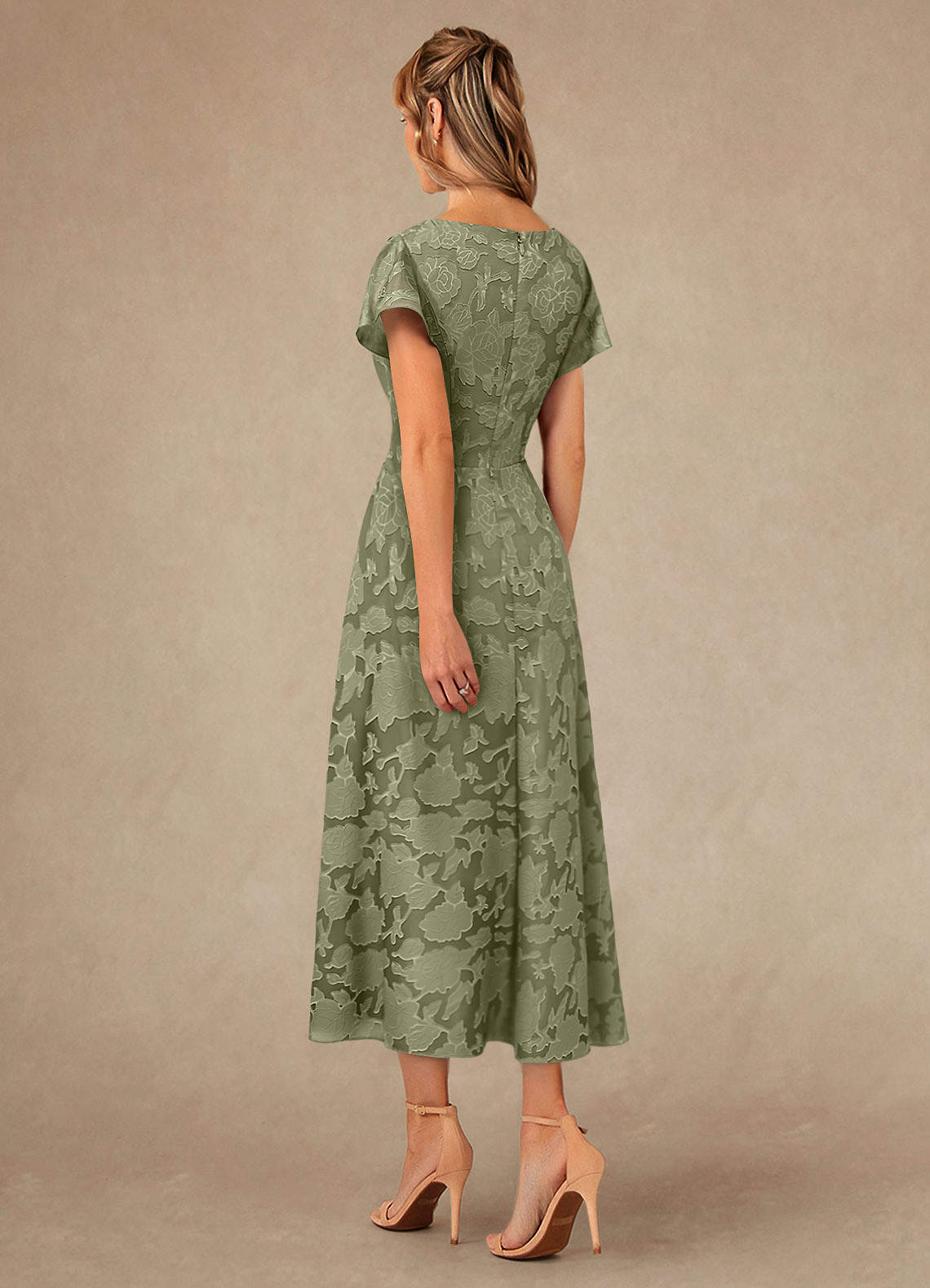 Vera A-Line V-Neck Floral Burnout Mother of the Bride Dress in Pistachio