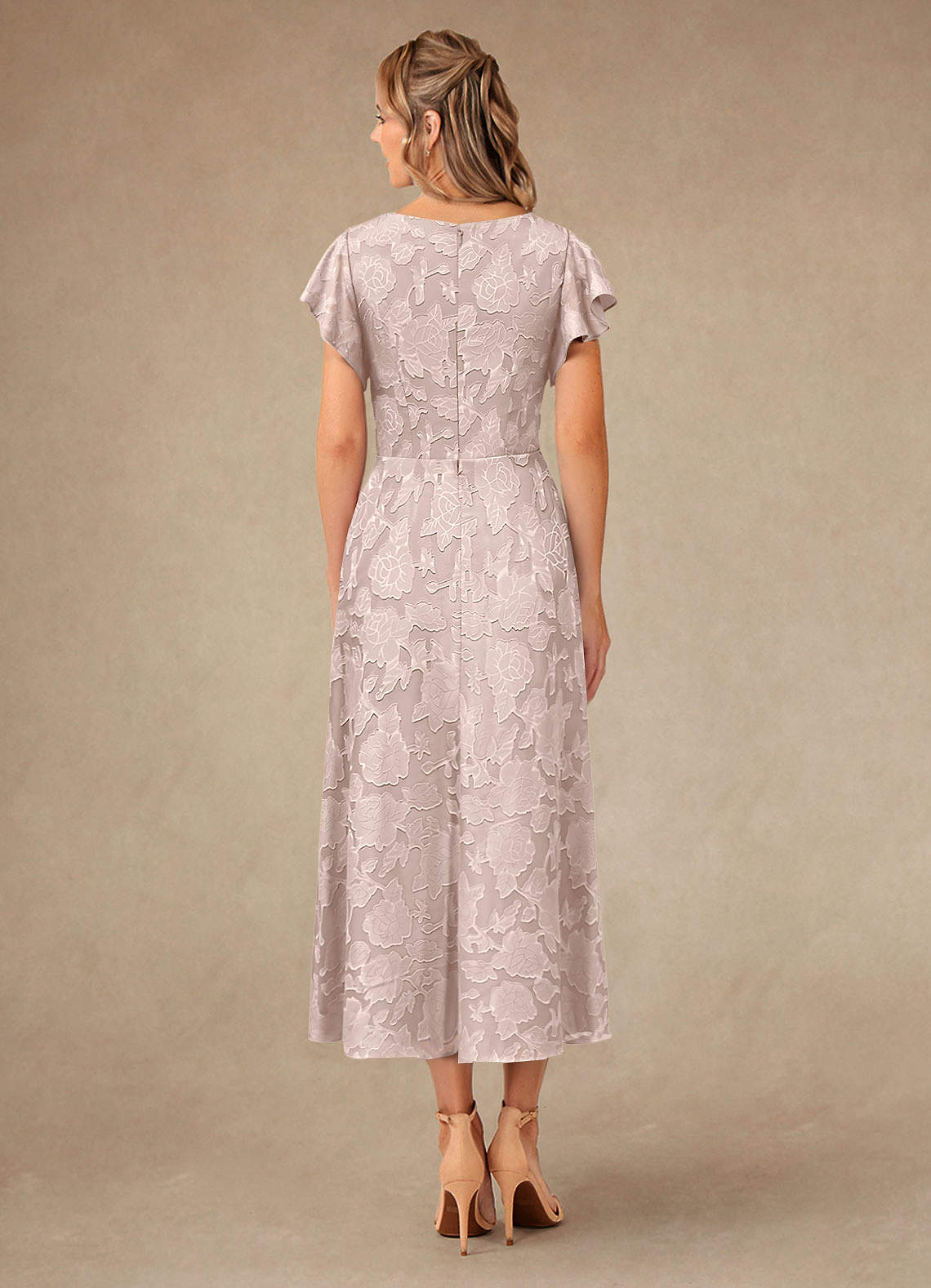 Vera A-Line V-Neck Floral Burnout Mother of the Bride Dress in Blushing Pink
