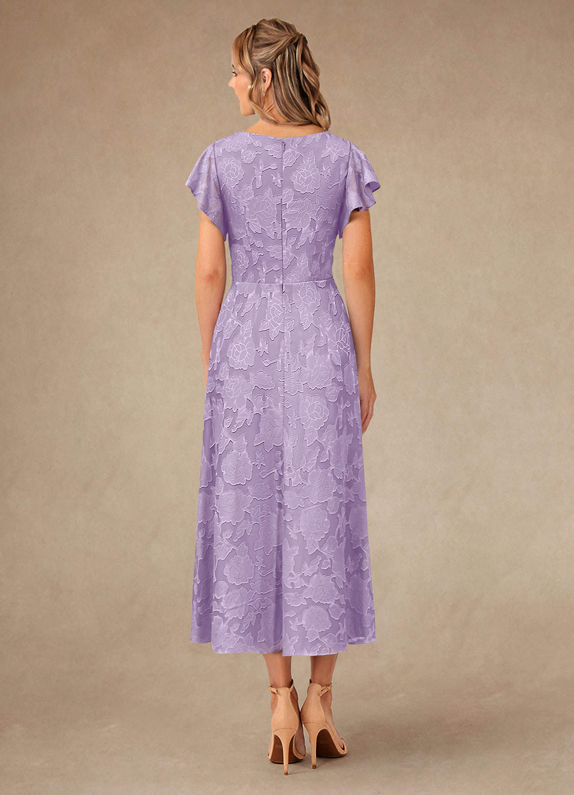Vera A-Line V-Neck Floral Burnout Mother of the Bride Dress in Lilac