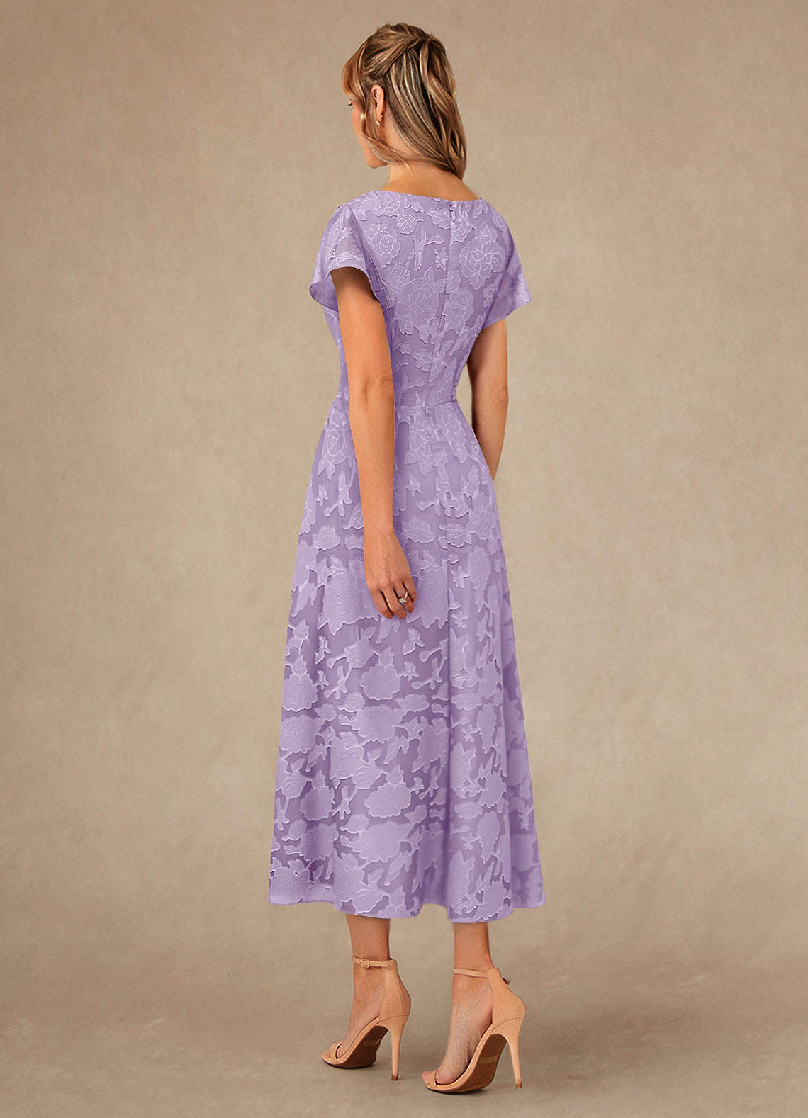 Vera A-Line V-Neck Floral Burnout Mother of the Bride Dress in Lilac