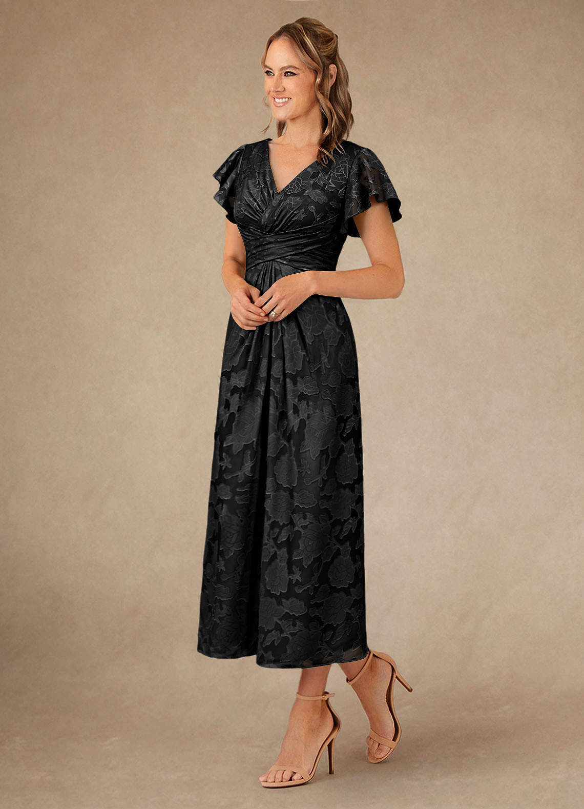 Vera A-Line V-Neck Floral Burnout Mother of the Bride Dress in Mist